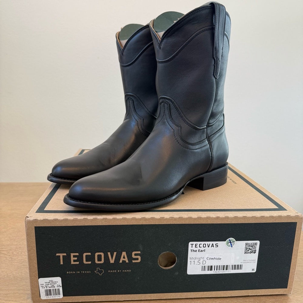 Tecovas Size 11.5D “THE EARL” Cowboy Boots Midnight Cowhide Western Comfort